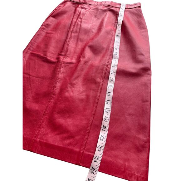 Vintage Evan Davies 100% Leather Red Pencil Skirt - Picture 6 of 8